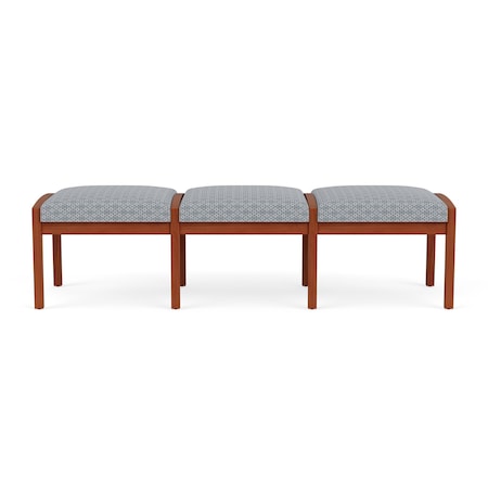 Lesro Lenox Wood 3 Seat Bench Wood Frame, Cherry, RS Fog Upholstery LW3001